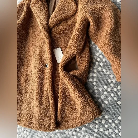 A New Day Teddy Bear Fuzzy Brown Jacket XL NEW Sherpa Parka Christmas Holiday - Picture 8 of 12